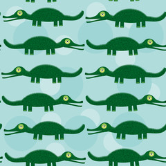 Funny green crocodile Seamless pattern with cute animal on a