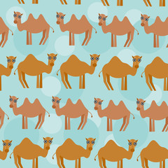 Funny camel Seamless pattern with cute animal on a blue