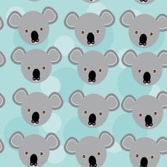 koala Seamless pattern with funny cute animal face on a blue