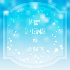 Christmas blurred greeting card with bokeh on background