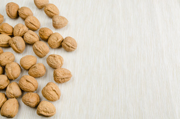 walnut on table cloth, close up
