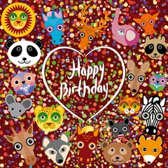 Fotobehang Happy birthday. funny cute animal face on a brown background. © EkaterinaP
