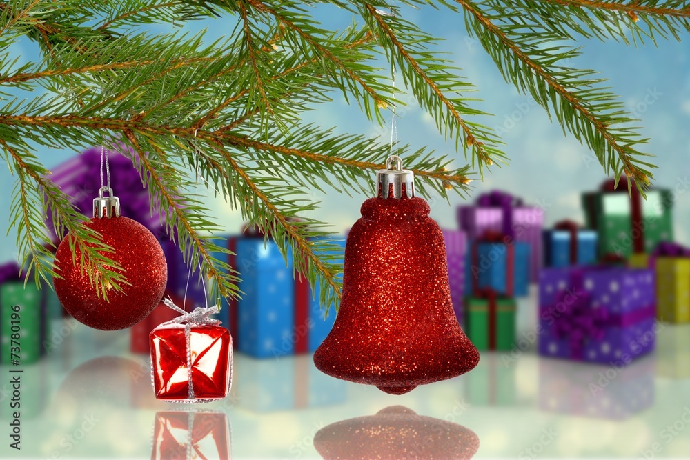 Poster composite image of red decorations on branch