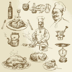 chef, cooking - hand drawn collection