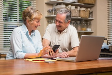 Senior couple working out their bills
