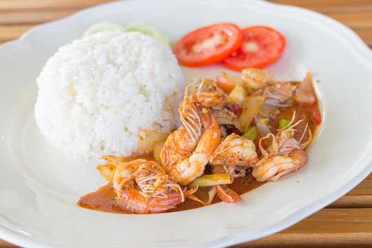 Deep fried prawns with garlic and pepper,Thai food