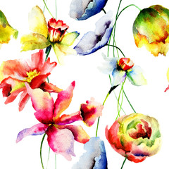 Stylized flowers watercolor illustration