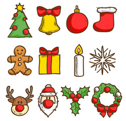 Christmas icons set. Sketch style.