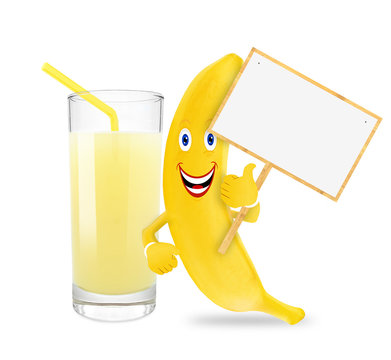 banana juice and banana with board isolated