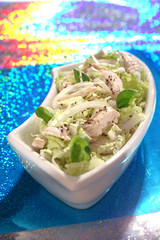 Salad with chicken and Chinese cabbage - obrazy, fototapety, plakaty