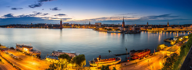 Scenic summer night panorama of  Stockholm, Sweden