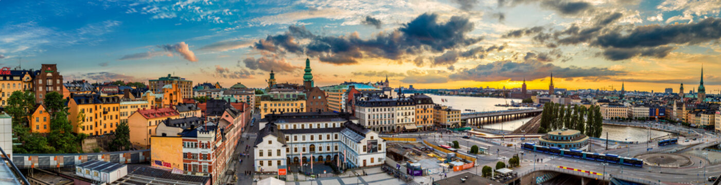 Scenic summer night panorama of  Stockholm, Sweden