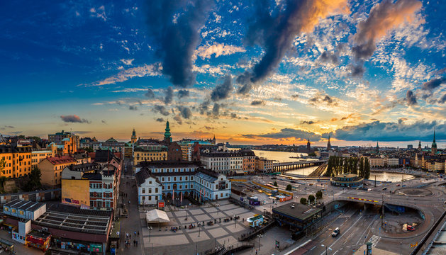 Scenic summer night panorama of  Stockholm, Sweden