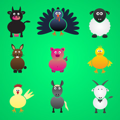 colorful farm animals simple icons set eps10