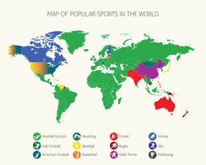 Fototapeta na wymiar Map of popular sports in the world
