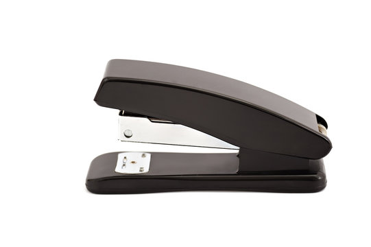 black office stapler on a white background