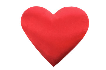 red big heart made of cloth into white- isolated background