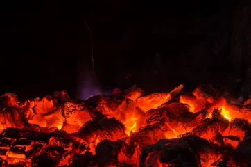 Papier Peint photo Lavable Flamme Des charbons ardents dans le feu