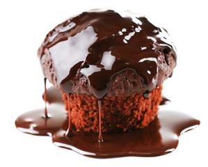Yummy chocolate cupcake isolated on white