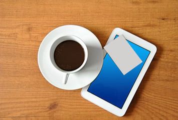 coffee with digital tablet