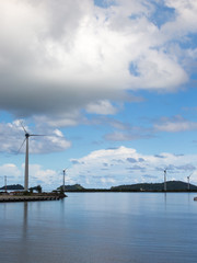 large white wind turbines