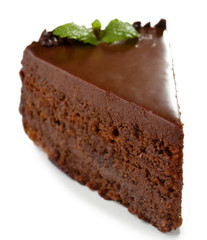 Yummy chocolate cake isolated on white