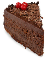 Yummy chocolate cake isolated on white