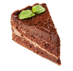 Yummy chocolate cake isolated on white