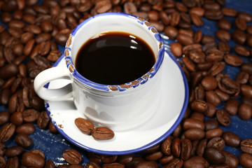 Cup of coffee on wooden table