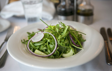 Delicious salad closeup in luxury restaurant