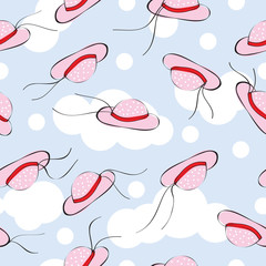 seamless pattern with pink women's hats
