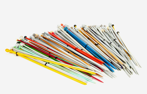 Large Collection of Colorful Paired Knitting Needles