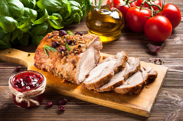 Roasted pork loin with cranberry and rosemary - 73792990