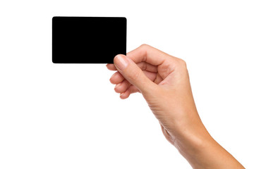 Black card in woman's hand - 73793925