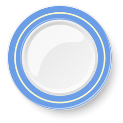 Empty plate with blue border isolated on a white