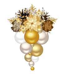 Christmas decoration with gold and silver balls. Vector.