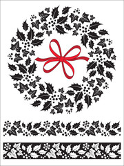 Christmas holly and ivy wreath and seamless border