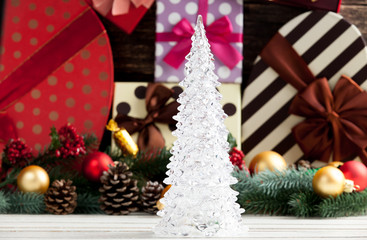 Christmas tree and toys with gifts