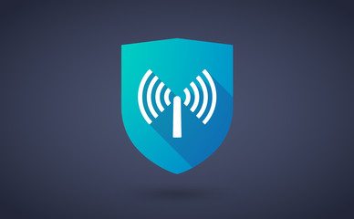 Long shadow shield icon with an antenna