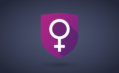 Long shadow shield icon with a female sign