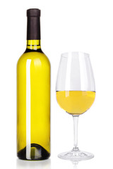 Bottle of great wine and glass isolated on white