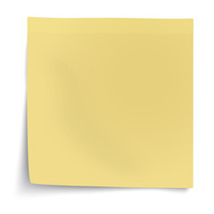 Yellow sticky note with turned up corner isolated