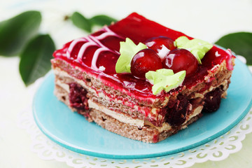 cake with cream and cherry
