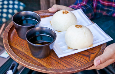 Daifuku of dessert Japanese and hot tea