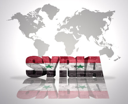 Word Syria on a world map background