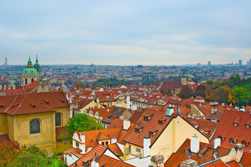 Fototapeta na wymiar View of red roofs in Prague