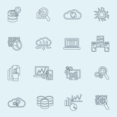Database analytics icons outline