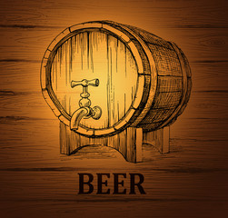 beer keg for lable, package. wooden  vintage background