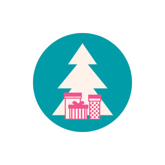 Fototapeta premium Icon Christmas tree with gifts, vector illustration