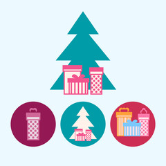 Set icons with  gift boxes, christmas tree with gift boxes